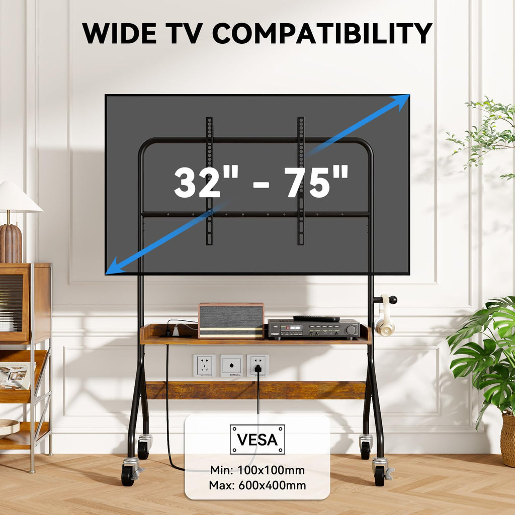 Rolling TV Stand with Power Outlet for 32-75 Inch TV W891