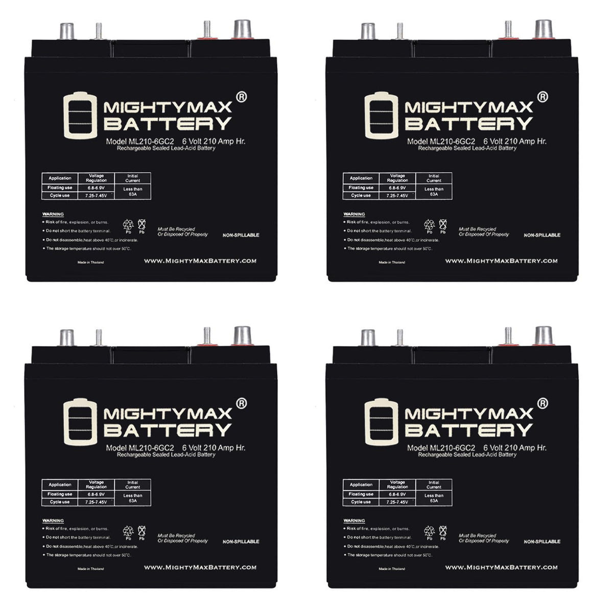 6V 210AH Dual Terminal SLA Replacement Battery 4 Pack R57236