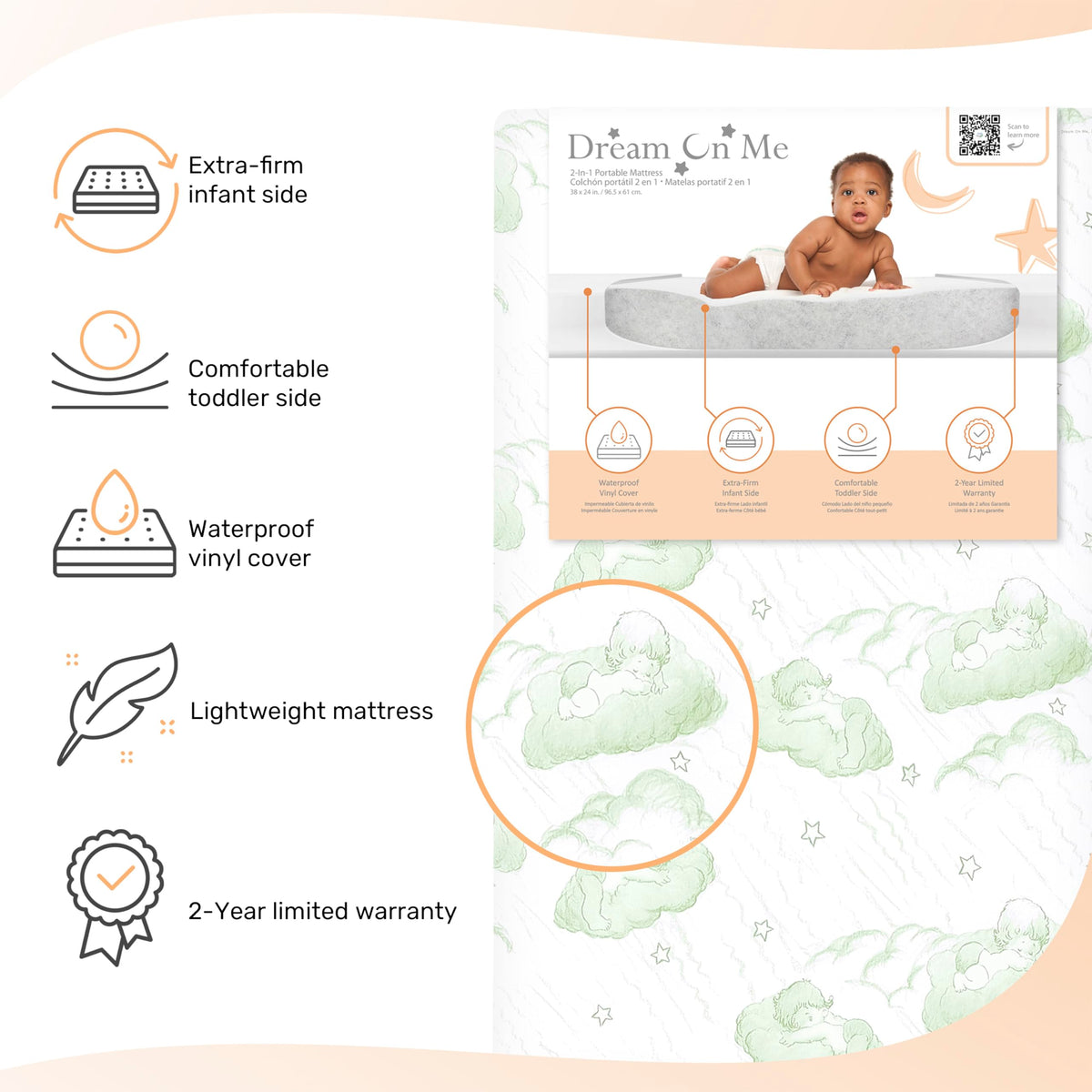 2-in-1 Mini Crib Mattress, Dual-Sided Waterproof L681396