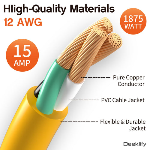 100FT Heavy Duty Outdoor Extension Cord Waterproof Yellow A638