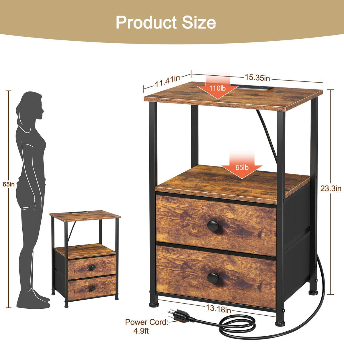 Nightstands Set of 2 with Charging Station J766661