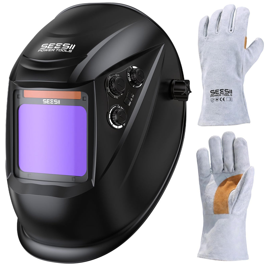 Large View Auto Darkening Welding Helmet with Welding Gloves D3839