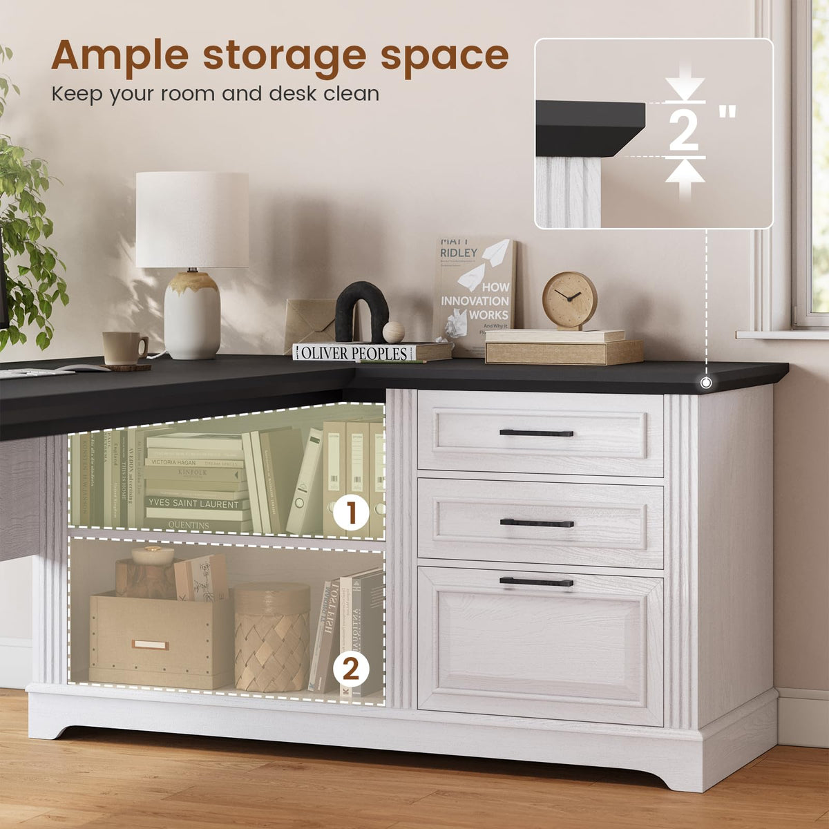 61" L Shaped Desk with Drawers F408