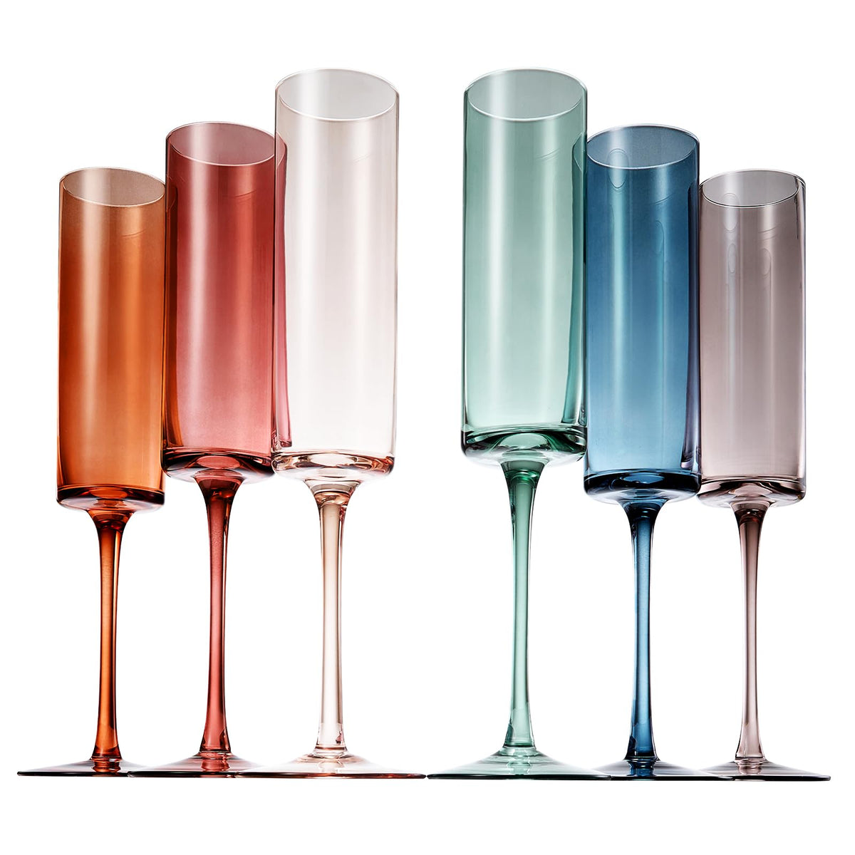 Colored Champagne Flute Stemmed Glasses Set of 6 6oz R57828