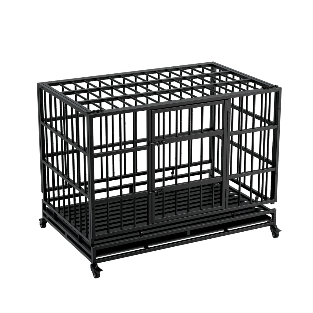 48" Metal Dog Crate with Tray & Wheels K625520