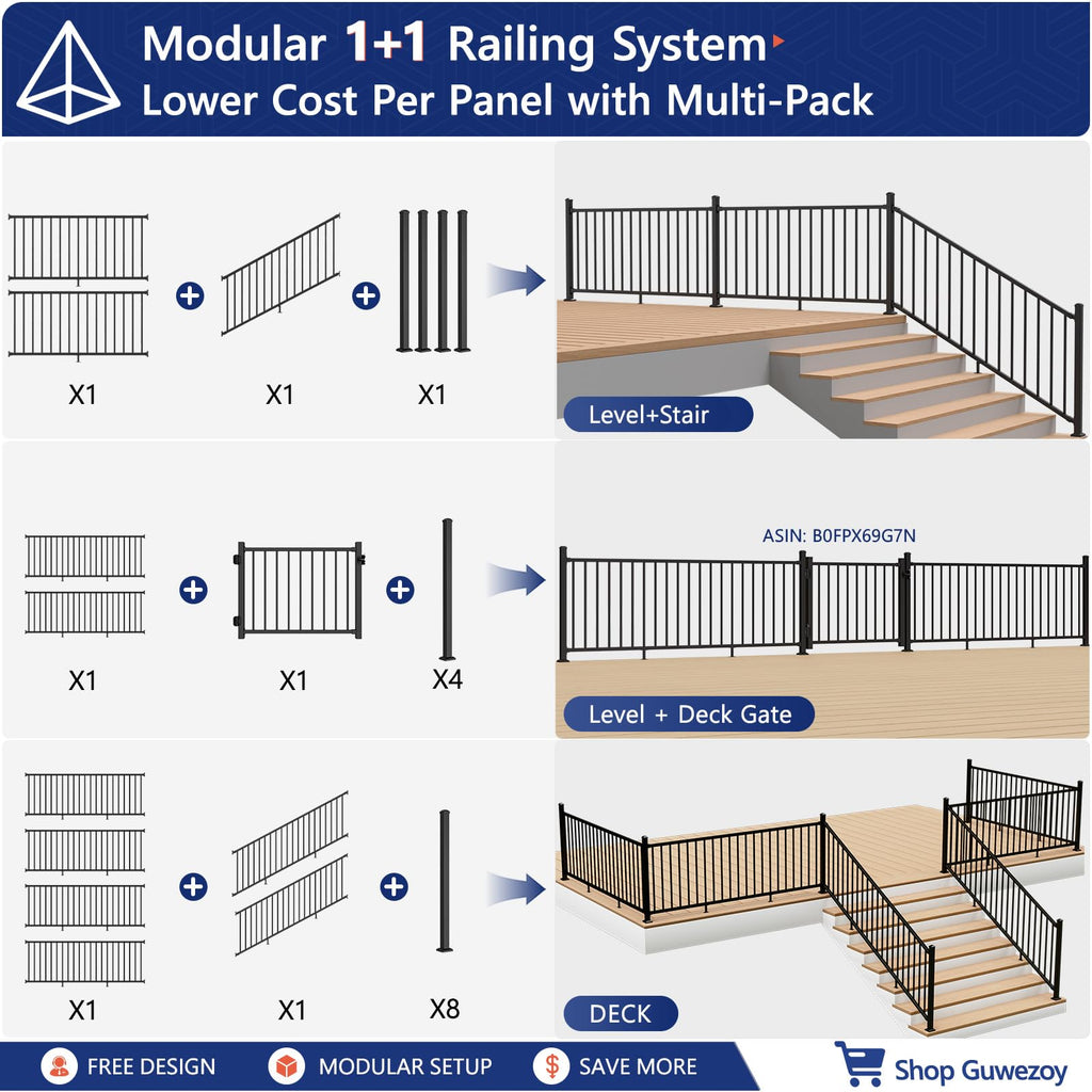 6 ft W Real Aluminum Stair Railing Kit S914
