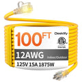 100FT Heavy Duty Outdoor Extension Cord Waterproof Yellow A638