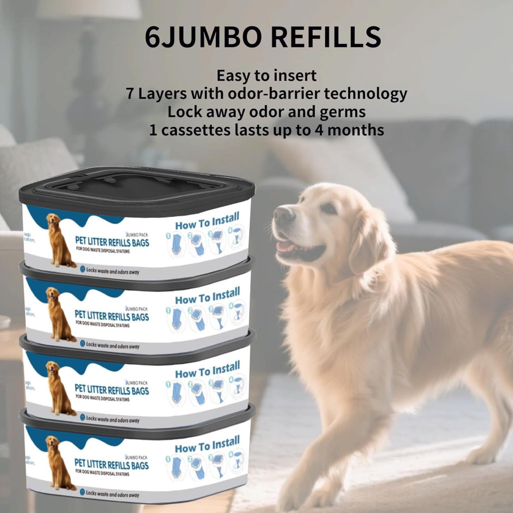 6 Pack Jumbo Square Refills Pet Waste Bags E822