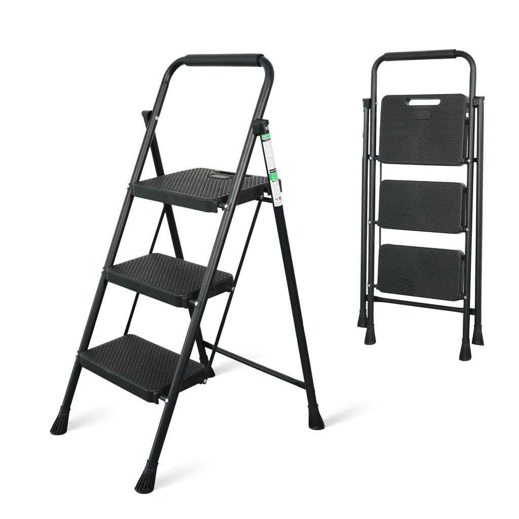 Portable Steel Folding Step Stool, 3-Step, Black V500
