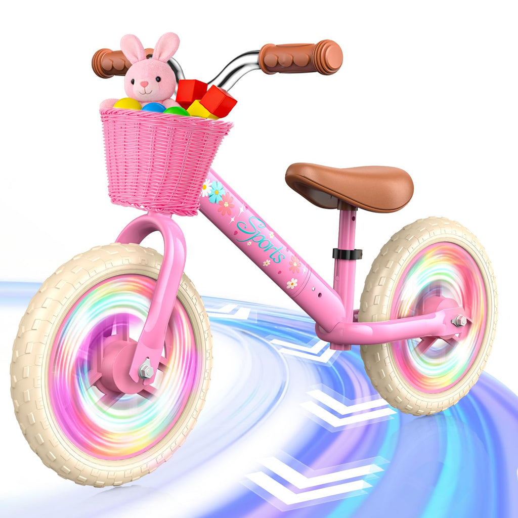 Toddler Balance Bike with Fender, Adjustable Seat/Handlebar, Flat-Free LED Tires A729555