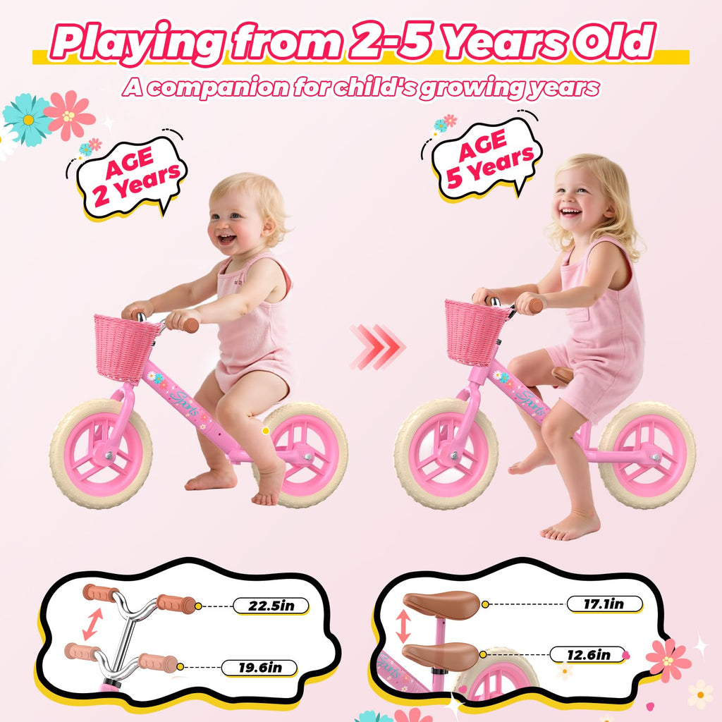 Toddler Balance Bike with Fender, Adjustable Seat/Handlebar, Flat-Free LED Tires A729555