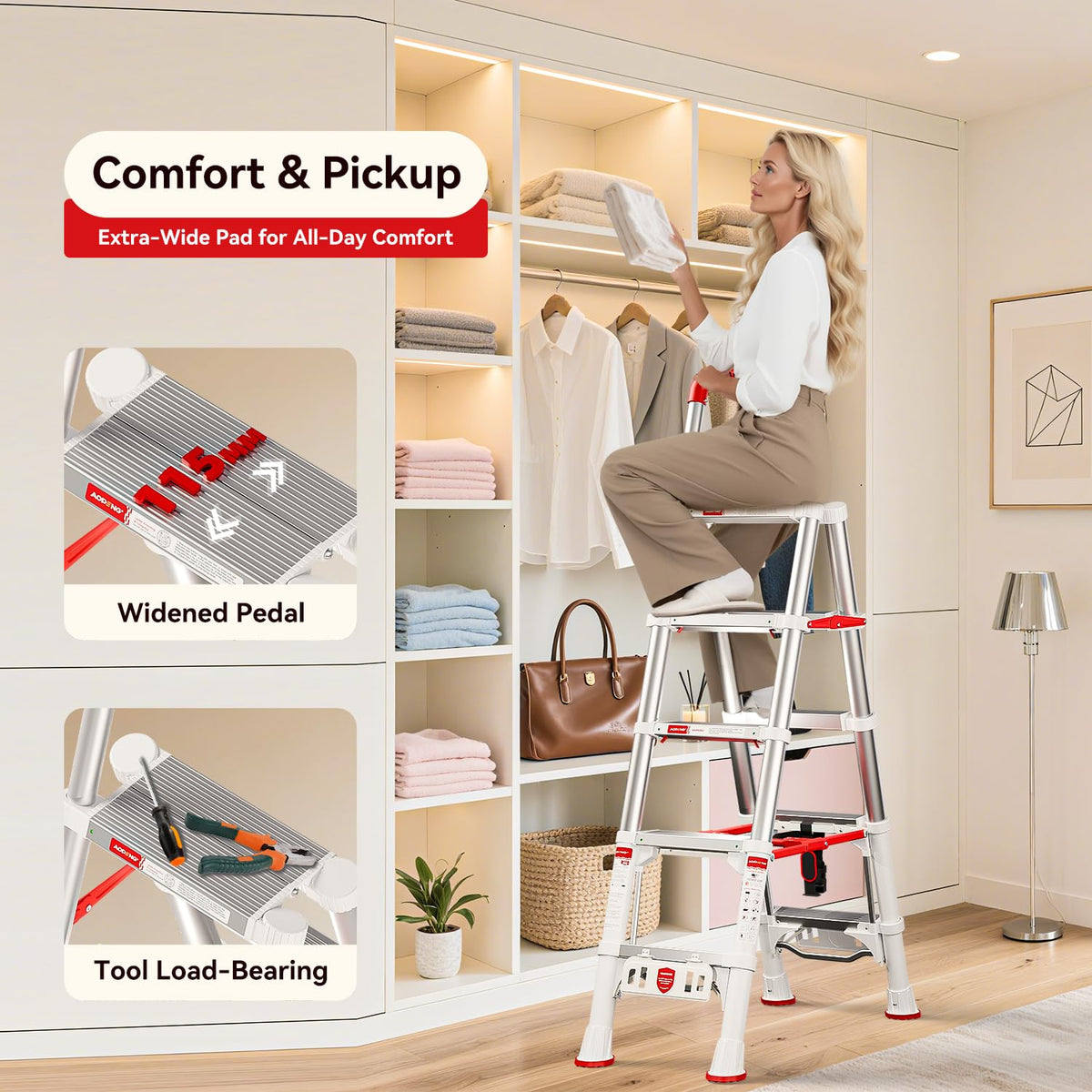 Telescoping Extension Ladder, 4.4FT Folding Step Stool, Aluminum 5 Step Ladder 600lbs Capacity C172700