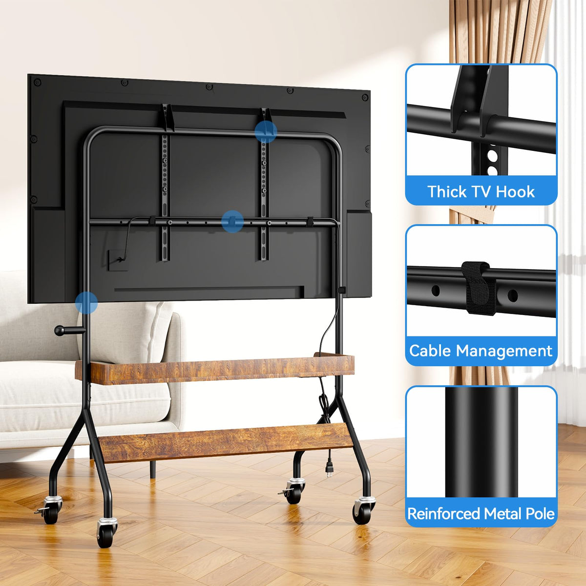 Rolling TV Stand with Power Outlet for 32-75 Inch TV W891