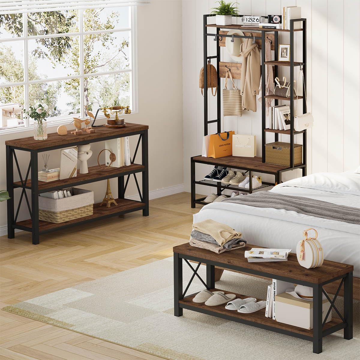 2 Tier Wood Metal Storage Bench R929078