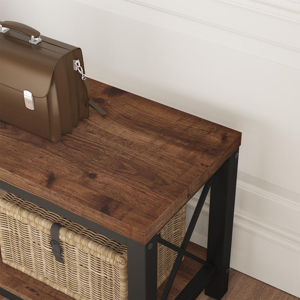 2 Tier Wood Metal Storage Bench R929078