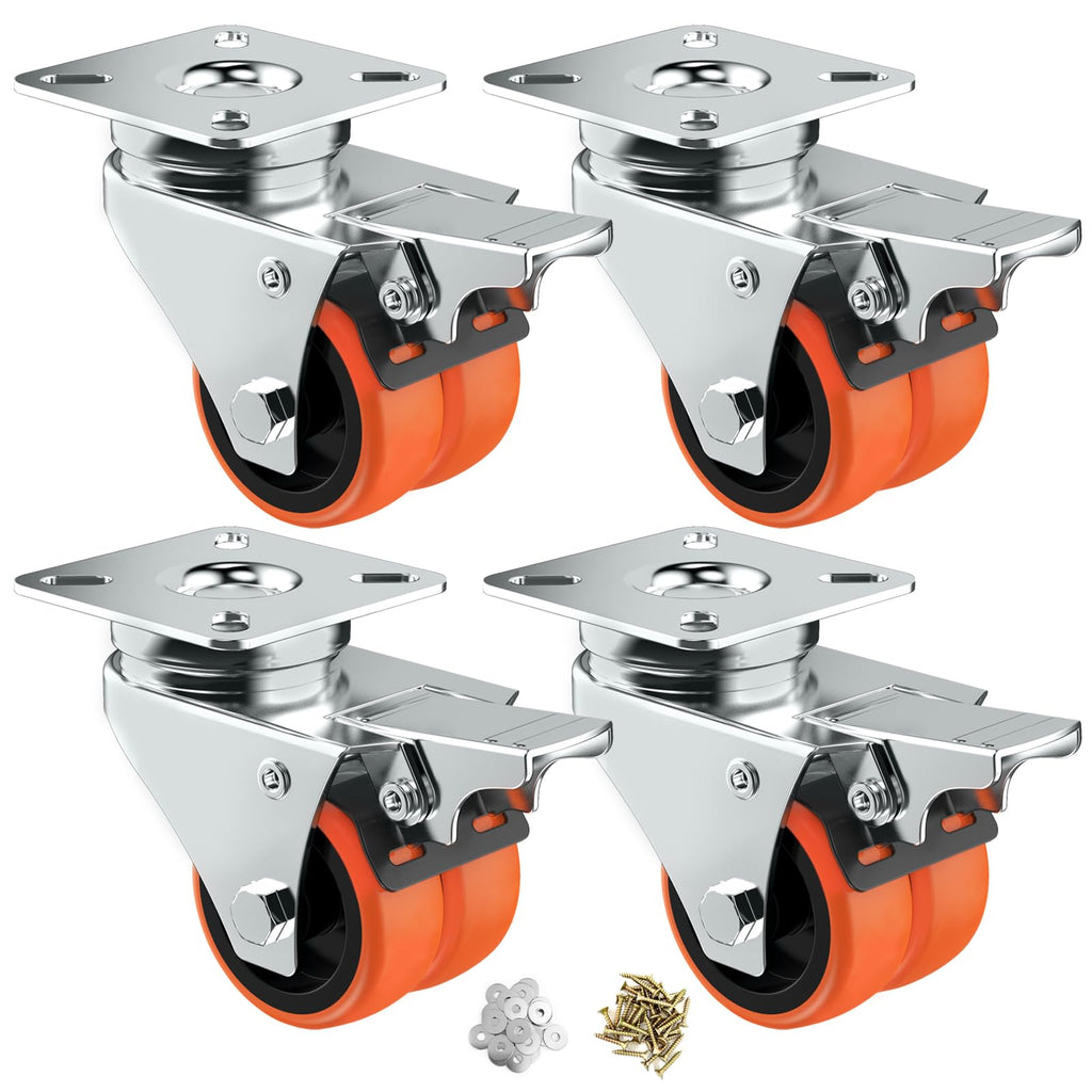 2" Double Wheel Casters with Brake 4 Pack C708
