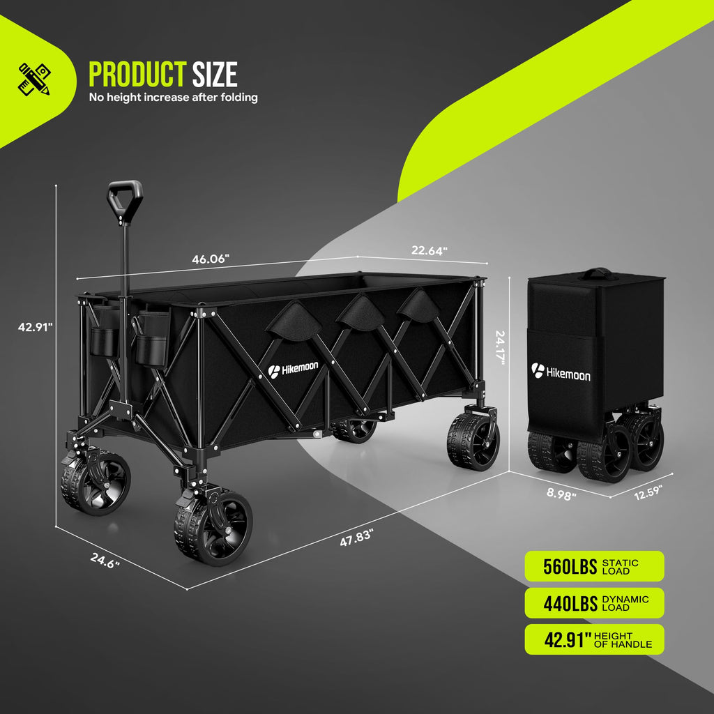 48'' Extra Large Collapsible Wagon with Big Wheels, 300L Black J751