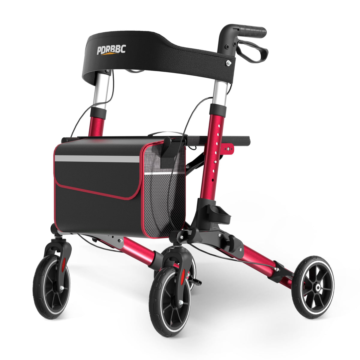 Red Foldable Lightweight Aluminum Rollator Walker with Seat and Brakes C439602