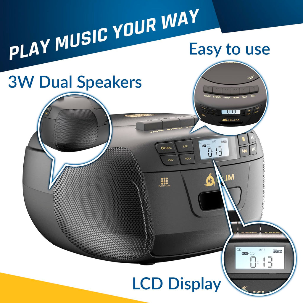 Black CD Cassette Player Boombox with Bluetooth and AM FM Radio J47158
