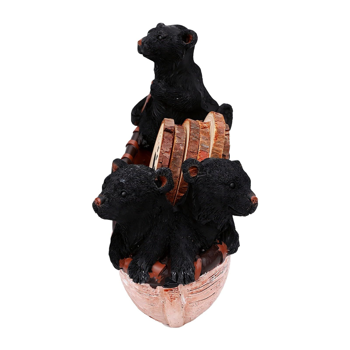 Set of 6 Black Bear Coaster Set with Canoe Holder P64906