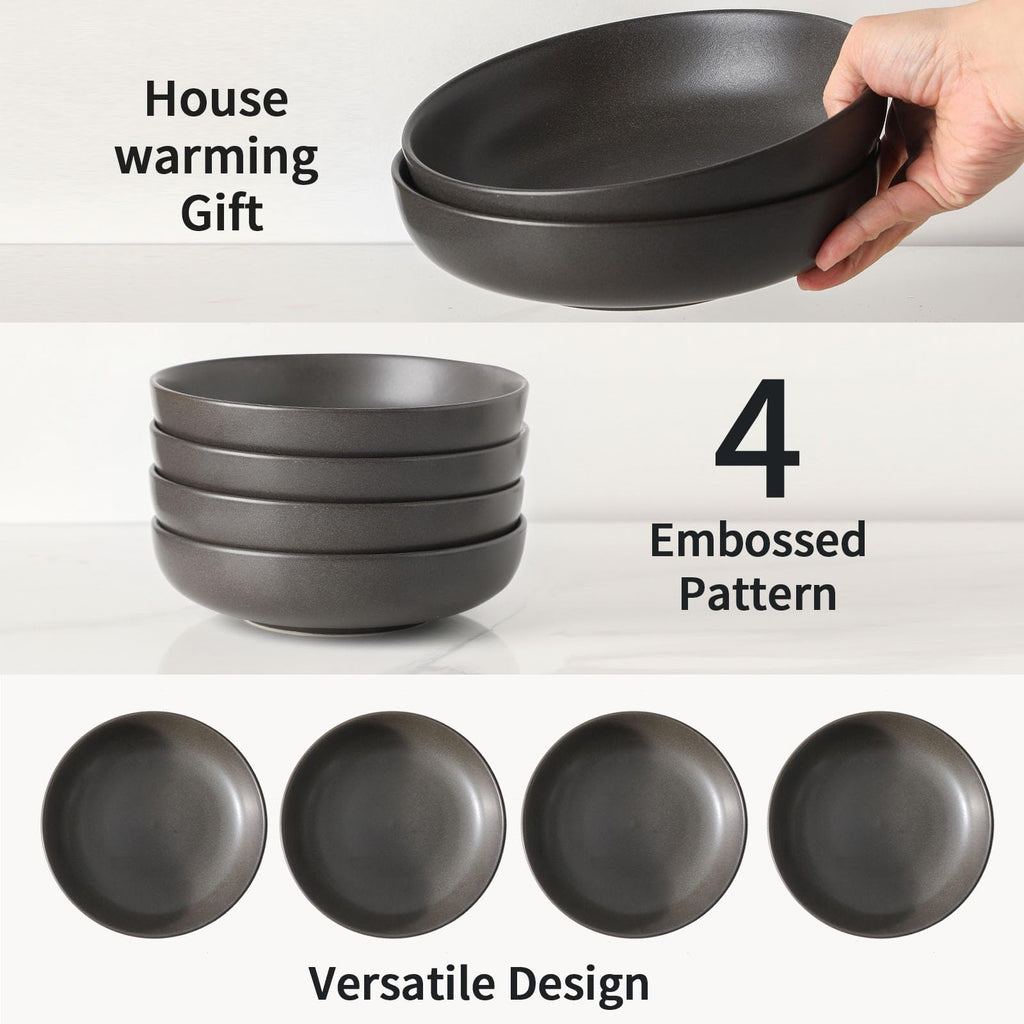 34 oz Stoneware Pasta Bowls Set of 4, Matte Black G562406