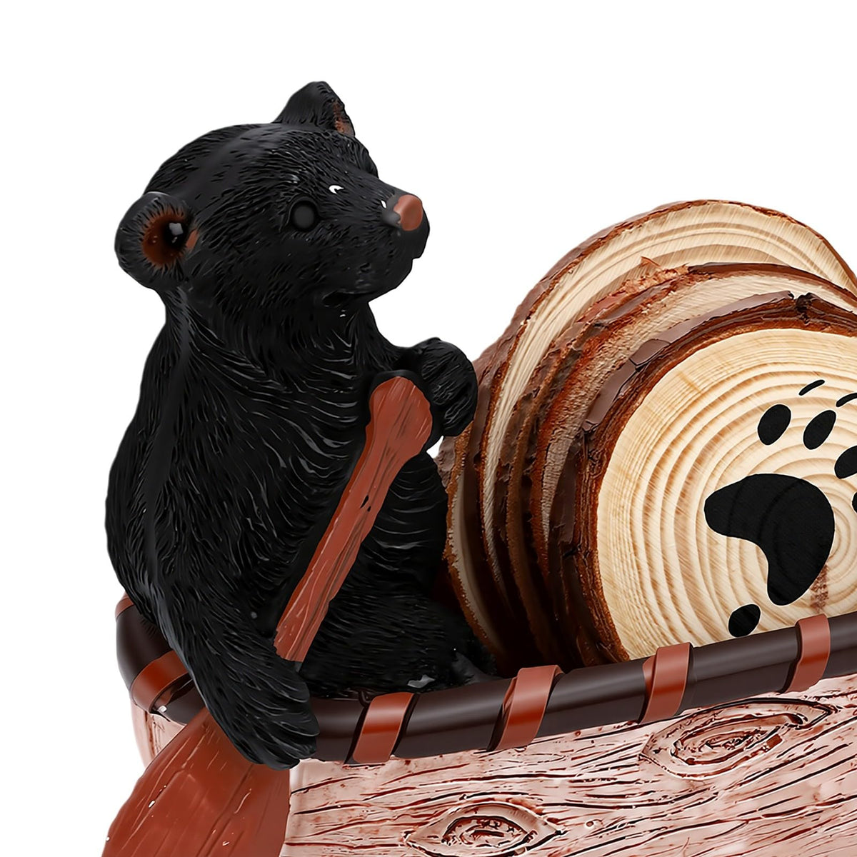 Set of 6 Black Bear Coaster Set with Canoe Holder P64906