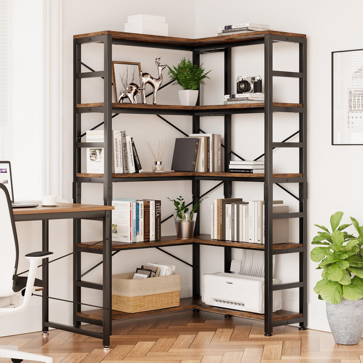 5-Tier L-Shaped Corner Bookshelf P724116