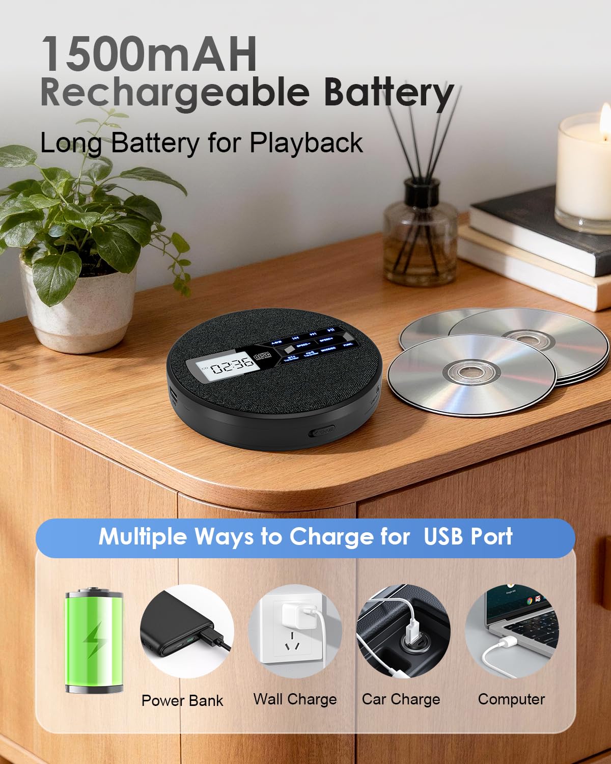 Portable CD Player with Bluetooth & FM Transmitter Z87269