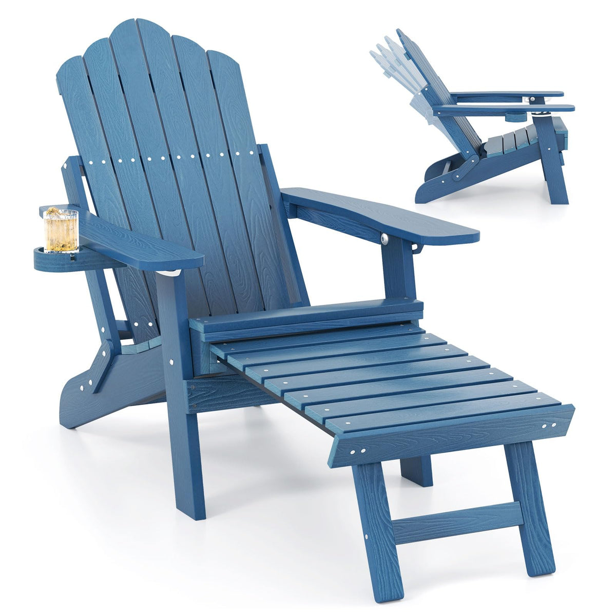 Folding Adirondack Chair with Adjustable Backrest and Ottoman I3534