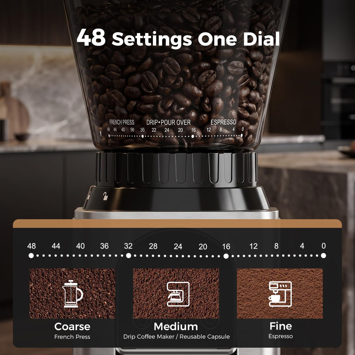 Conical Burr Coffee Grinder with 48 Settings A5756
