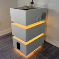 White 3 Drawer Faux Leather Nightstand with Charging Station N9664