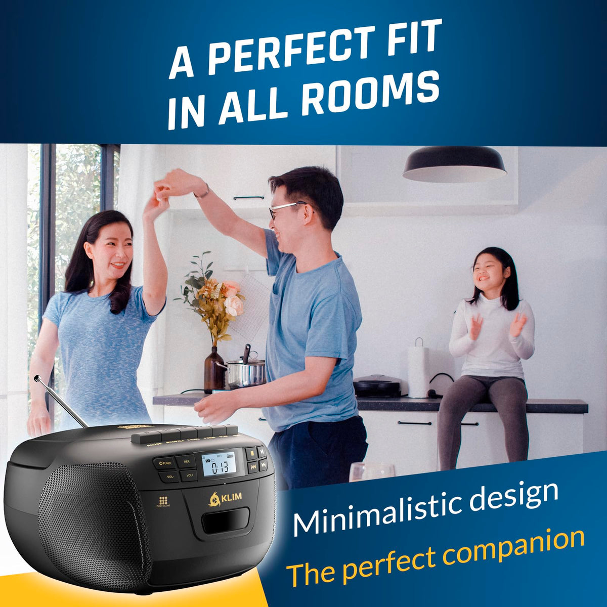 Black CD Cassette Player Boombox with Bluetooth and AM FM Radio J47158