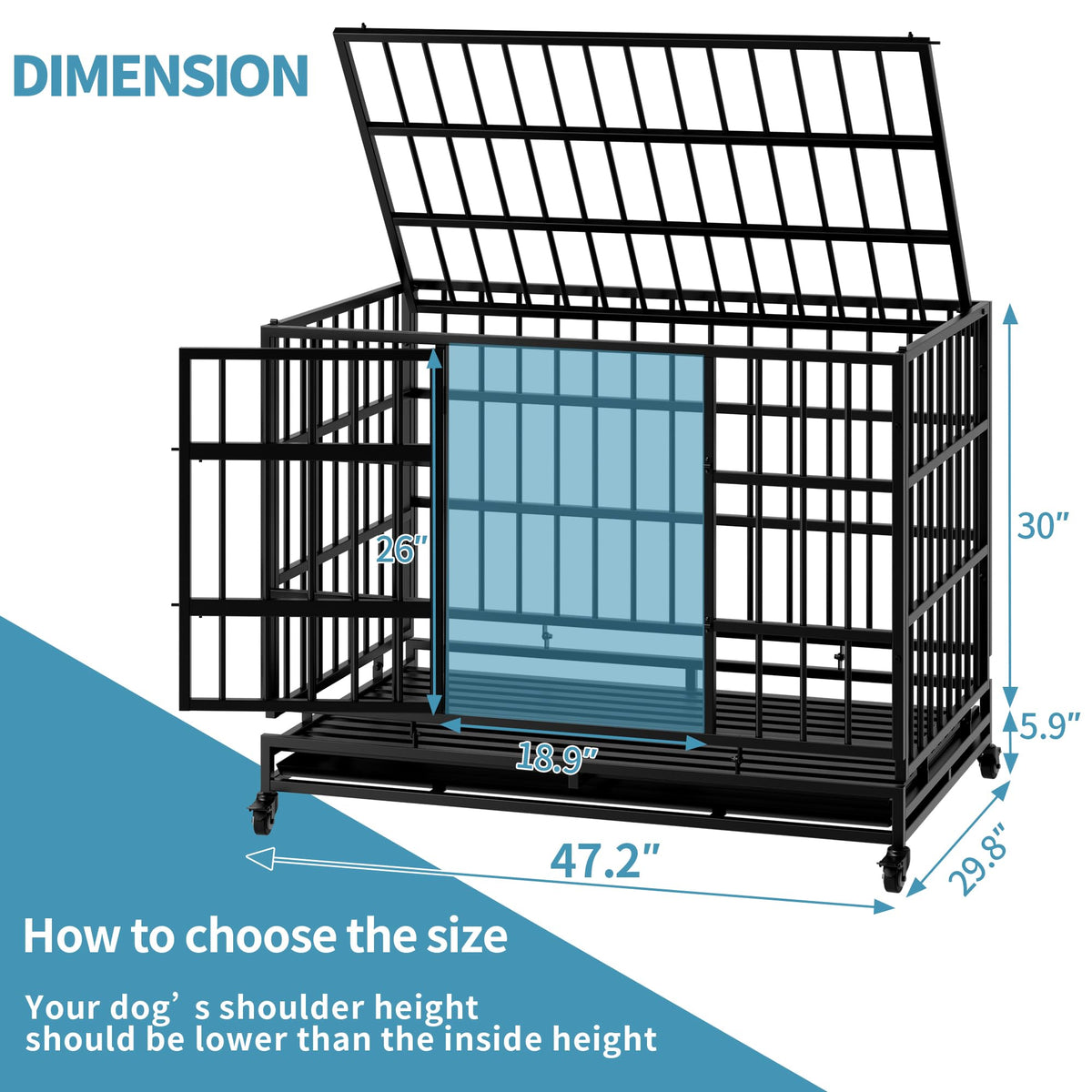48" Metal Dog Crate with Tray & Wheels K625520