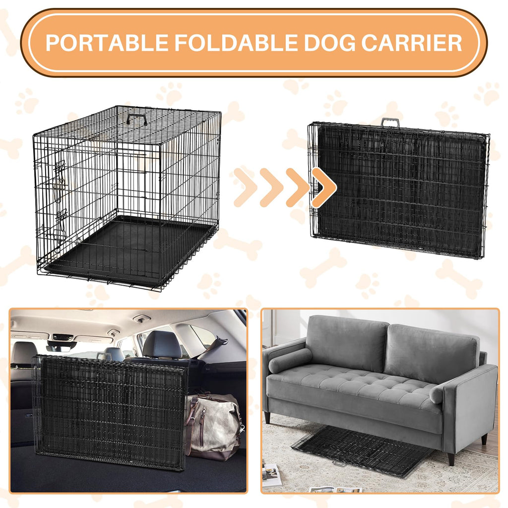 48 Inch Foldable Metal Dog Crate with Divider Panel J49819