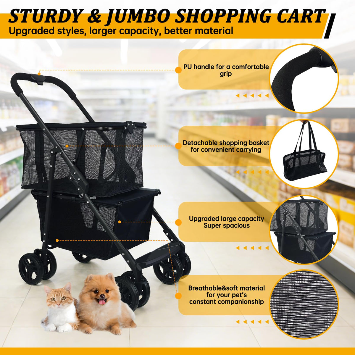 2-in-1 Folding Shopping Cart & Pet Stroller I60013