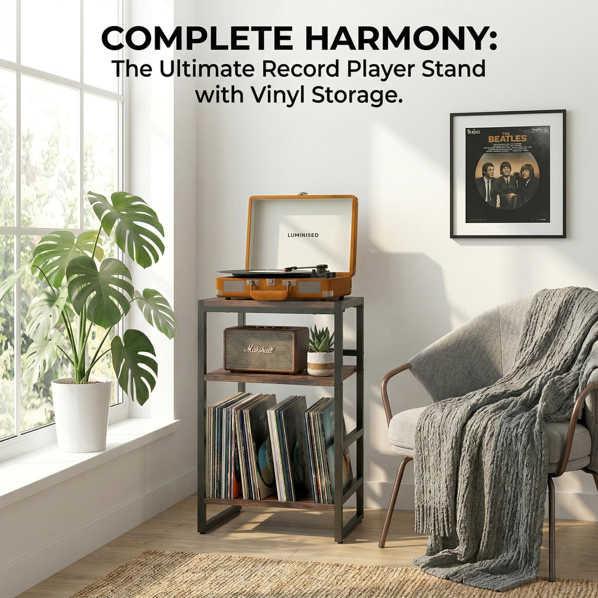 3-Tier Record Player Stand with Storage B520416