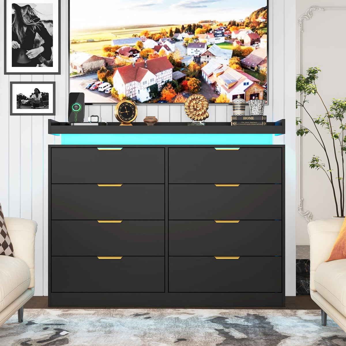 Black 8 Drawer Wood Dresser E942543