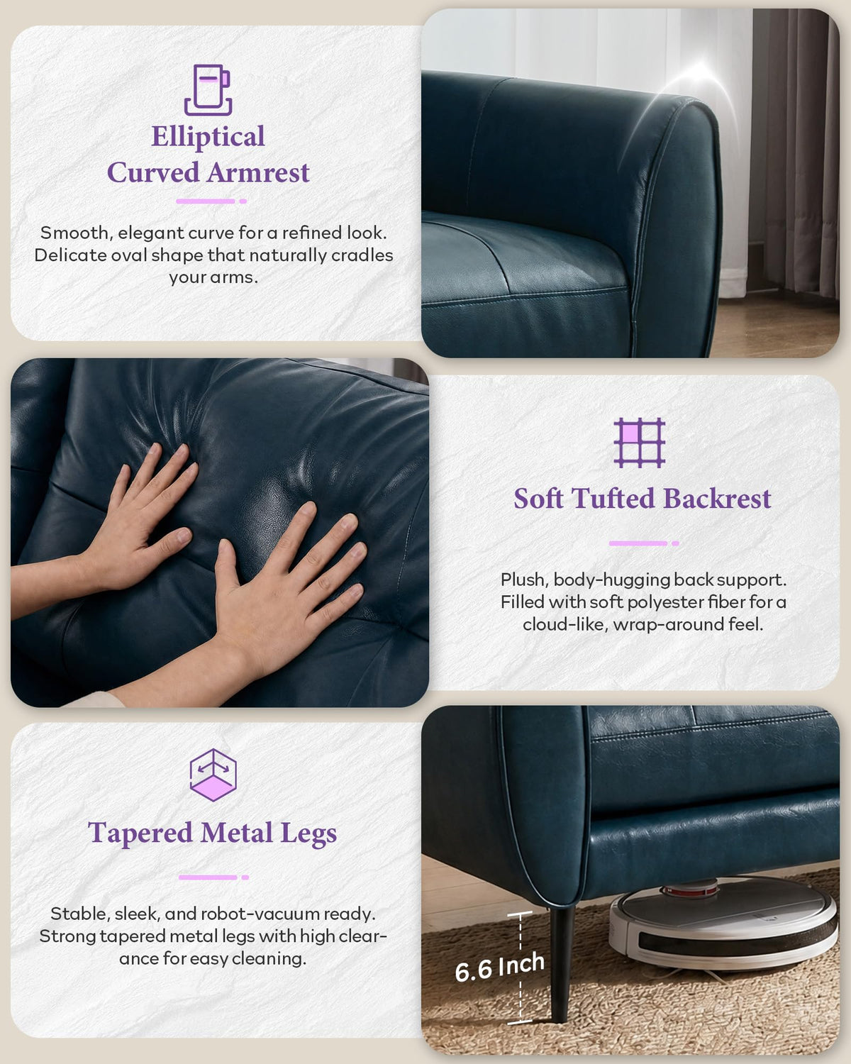 Blue Faux Leather Tufted Loveseat F19529