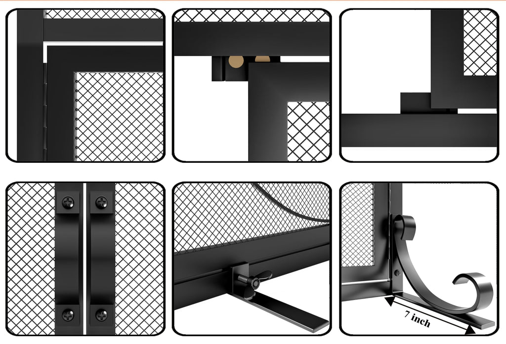 Wrought Iron Fireplace Screen with Magnetic Double Doors Black H740
