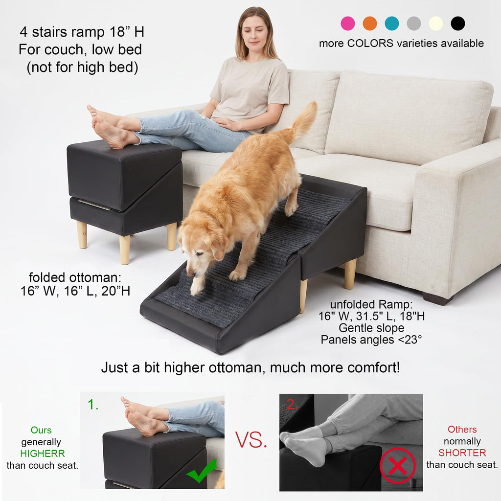 Foldable Dog Cat Stair Ramp Solid Wood Ottoman 18in H A4494