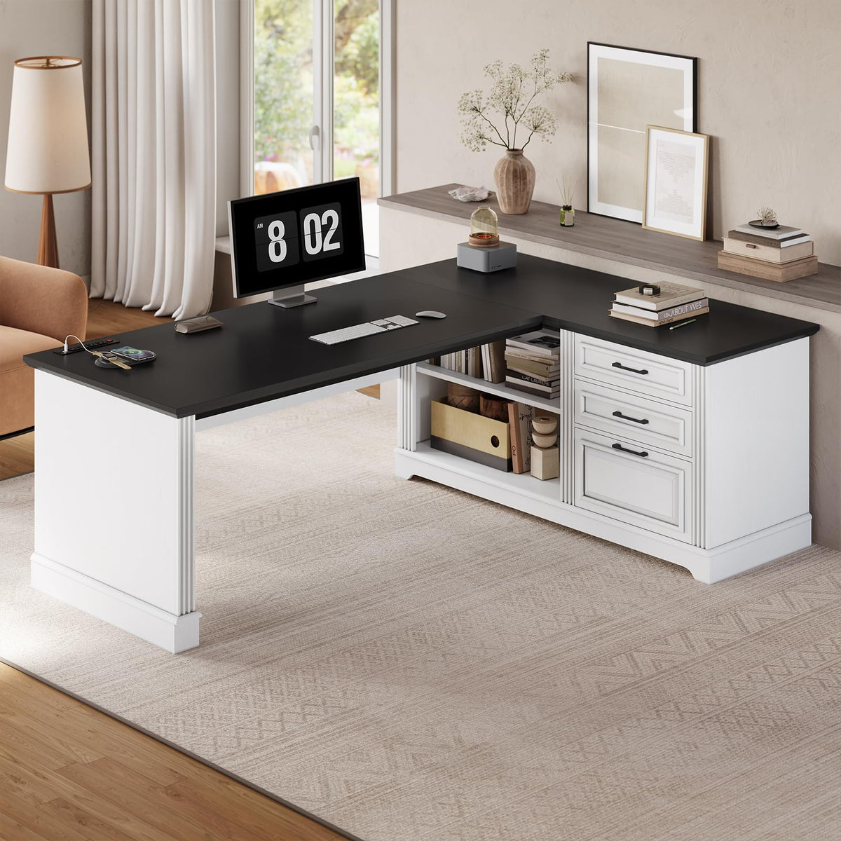 61" L Shaped Desk with Drawers F408