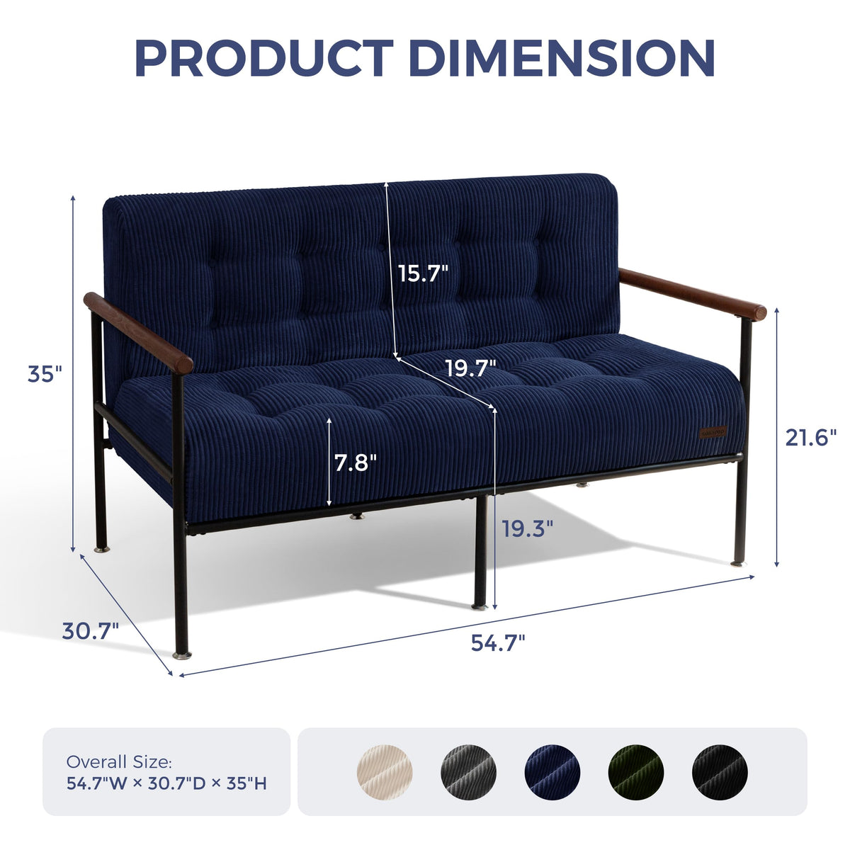 Loveseat Sofa Chair with Metal Frame and Wood Armrests P58124