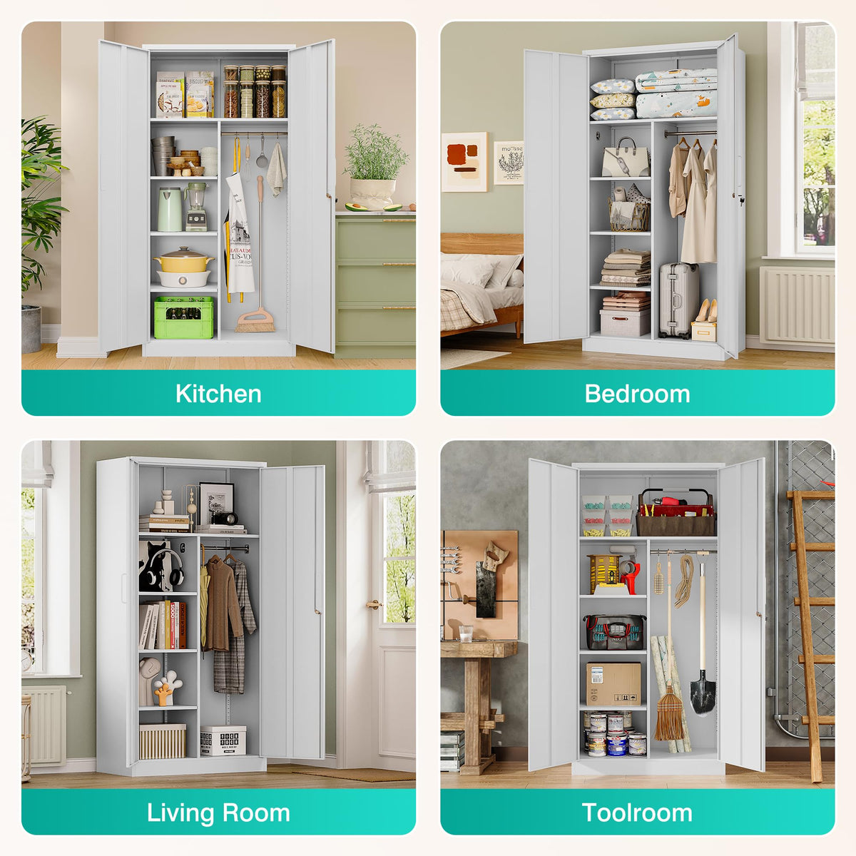 White Metal Storage Cabinet with Hanging Rod and Lock L92996