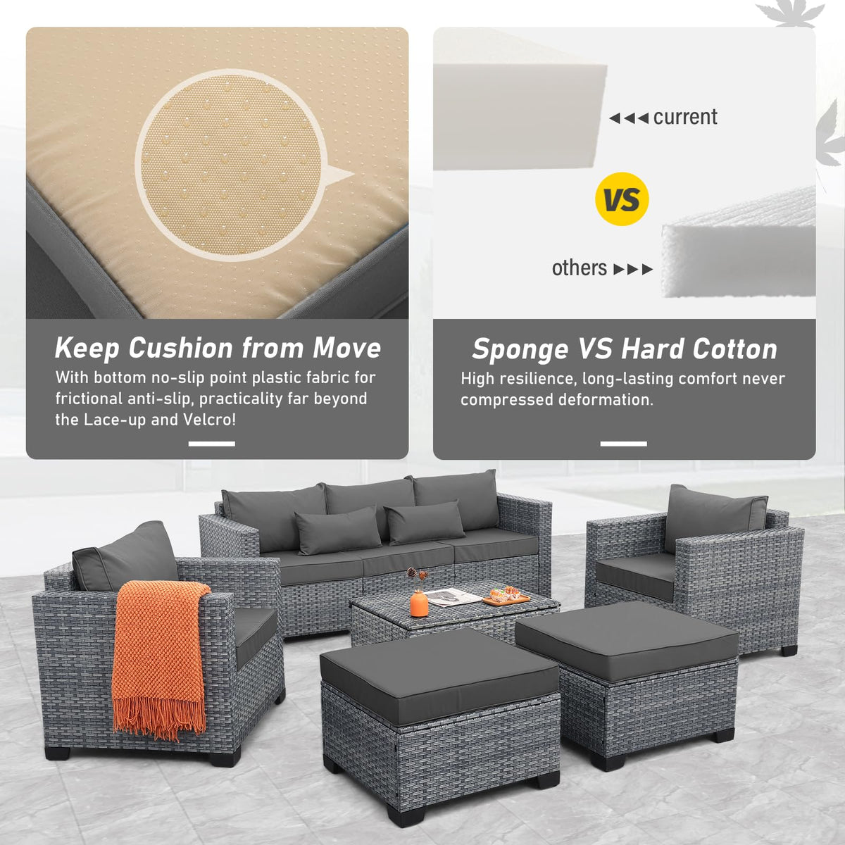 6 Pieces Wicker Patio Furniture Set Light Grey L390753