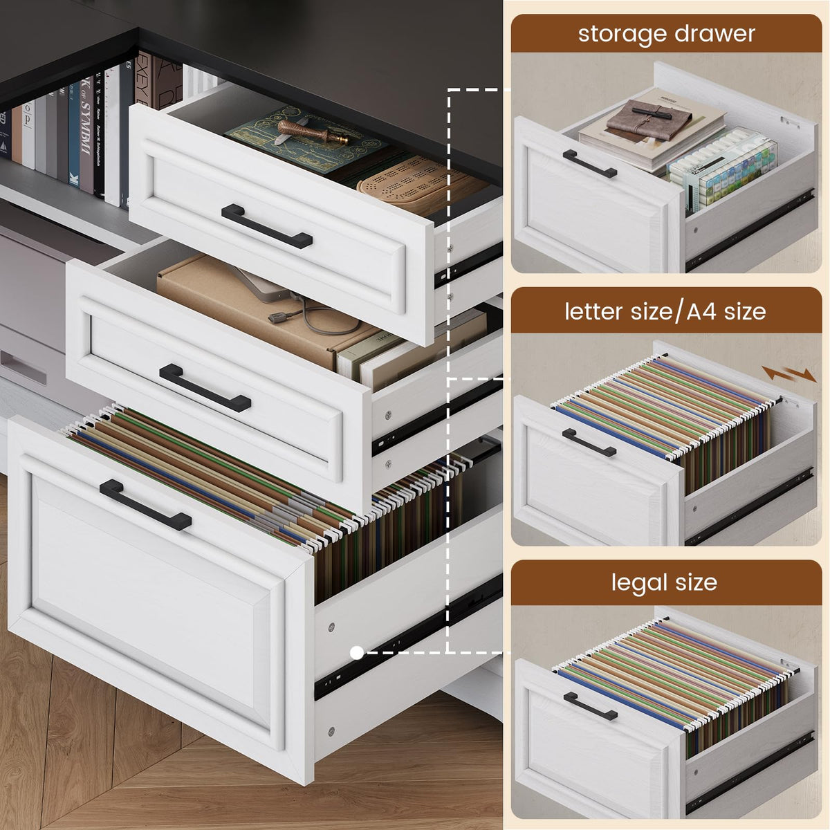 61" L Shaped Desk with Drawers F408