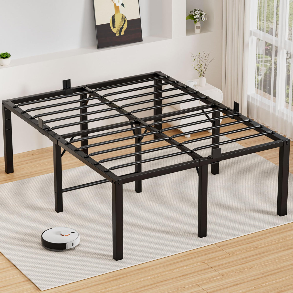 18 Inch High Metal Queen Size Platform Bed Frame with Under-Bed Storage U788