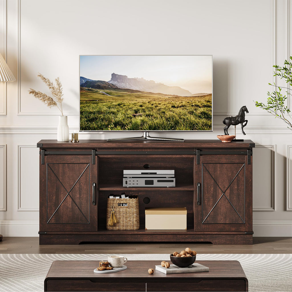 Farmhouse TV Stand with Sliding Barn Doors O329