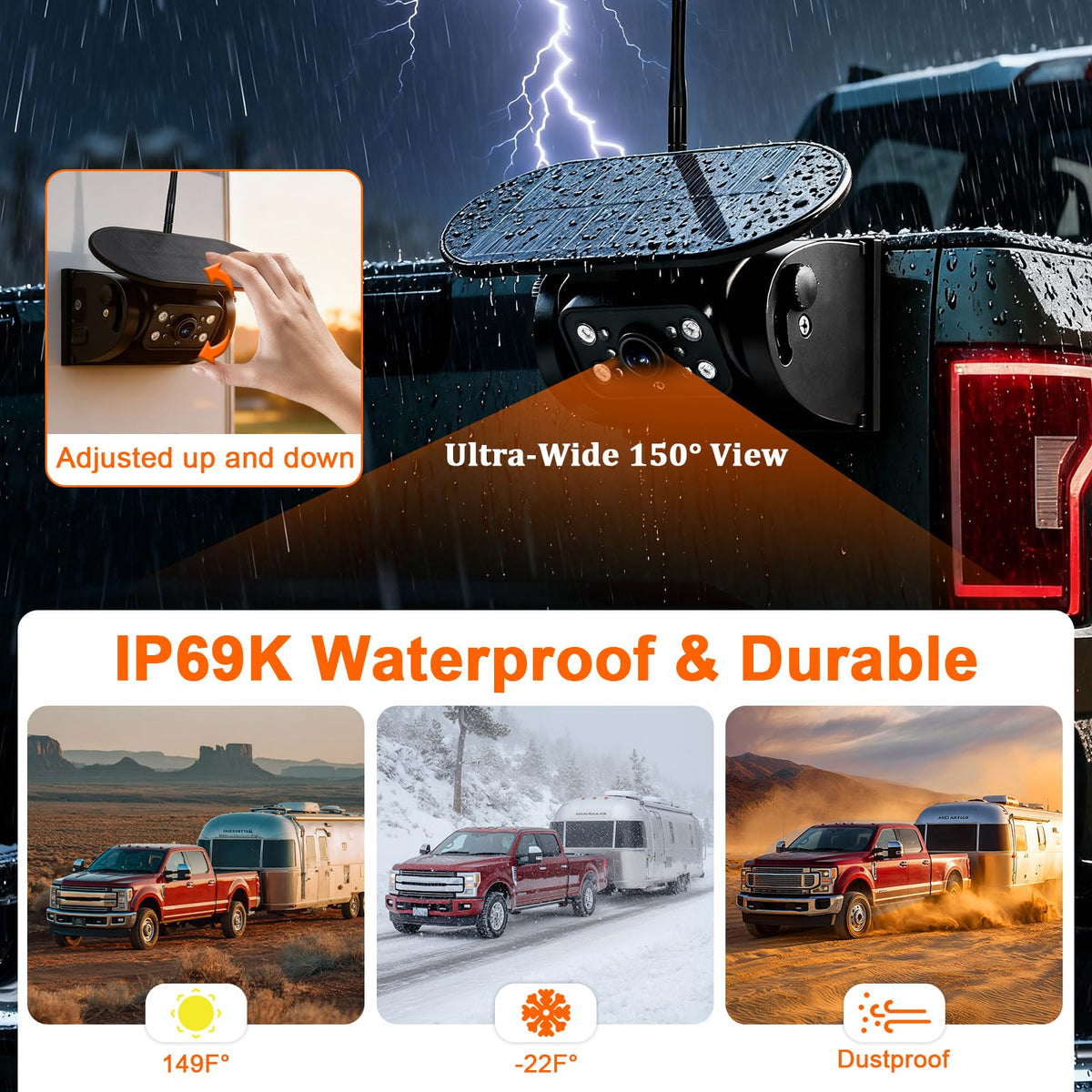 Magnetic Solar Wireless Backup Camera with 5" HD Monitor M3639