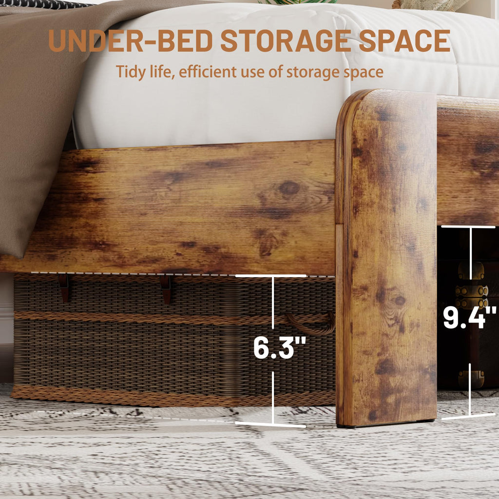 King Size Wooden Bed Frame with Storage Headboard H249420