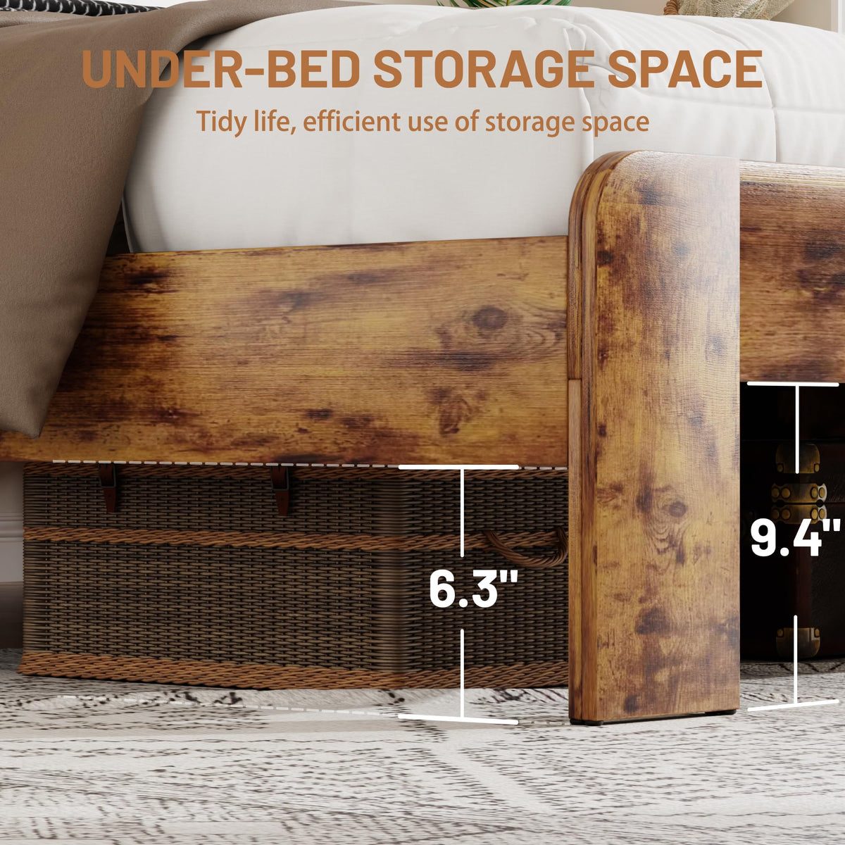 King Size Wooden Bed Frame with Storage Headboard H249420